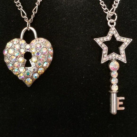 Silver Key and Crystal Heart BFF Necklaces - Picture 2 of 6